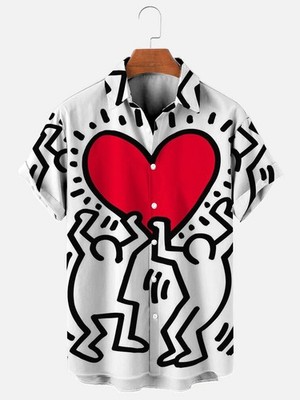 Mens Graffiti Art Print Hawaiian Short Sleeve Shirt