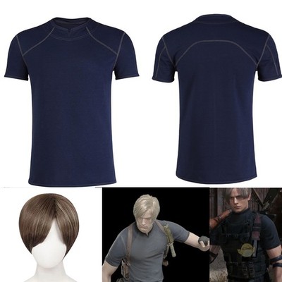 Resident Evil Requiem Leon S.Kennedy Cosplay T-shirt Halloween+Wig Hair Tops Men