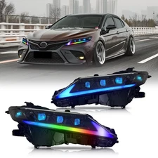 RGB LED Headlights For Toyota Camry 2018-2024 Rainbow Head Lamps Assembly LH+RH