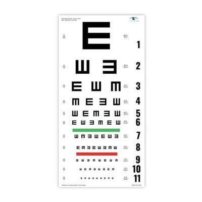 E Eye Chart Visual Acuity Chart Eye Occluder Pointer 20 Feet 22x11 Inch