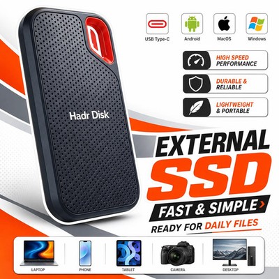 128TB External Hard Drive Portable SSD USB Type-C 1TB Mobile Storage Disk Gift