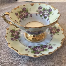 Lefton China Hand-Painted Teacup And Saucer Set #108 Green/blue/purple