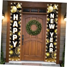, XtraLarge Happy New Year Banner with Lights - 72x12 Inch  Black and gold