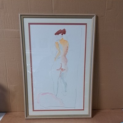 Frühe Lynne Curran Aquarell und Bleistiftskizze signiert - Frühwerk