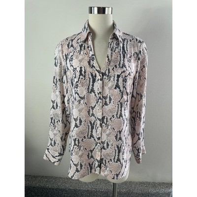Express Portofino Shirt Womens Medium Snakeskin Animal Button Up Top Blouse