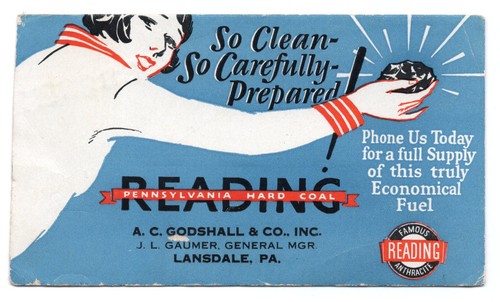 1920-30s - A. C. Godshall & Co Inc Lansdale PA Reading Hard Coal Blotter - XL2W