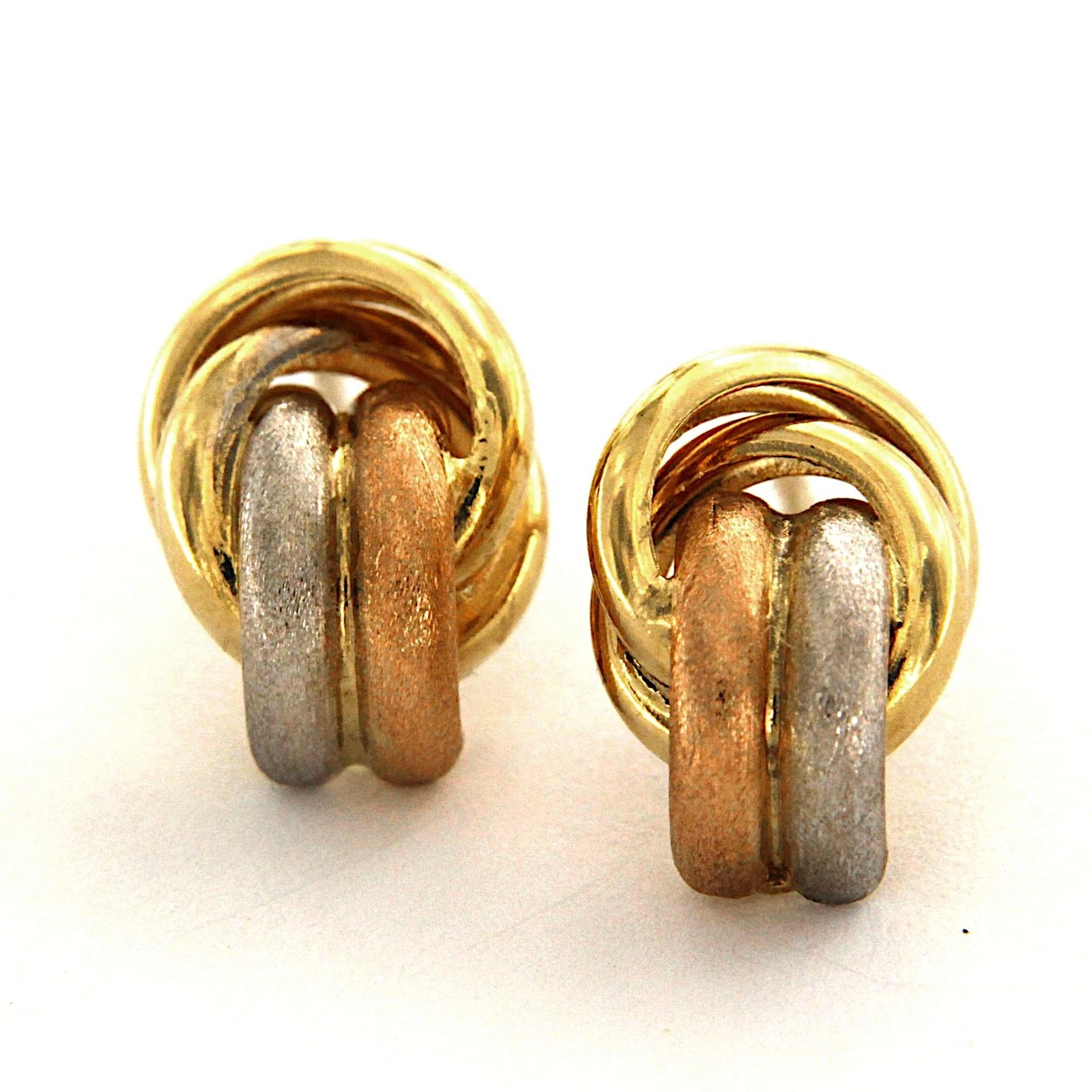 orecchini a nodo in oro giallo bianco e rosa 18 kt