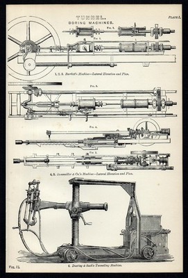 TUNNEL BORING MACHINES 1887 Bartlett Sommeiller Doering & Sachs LITHOGRAPH #1