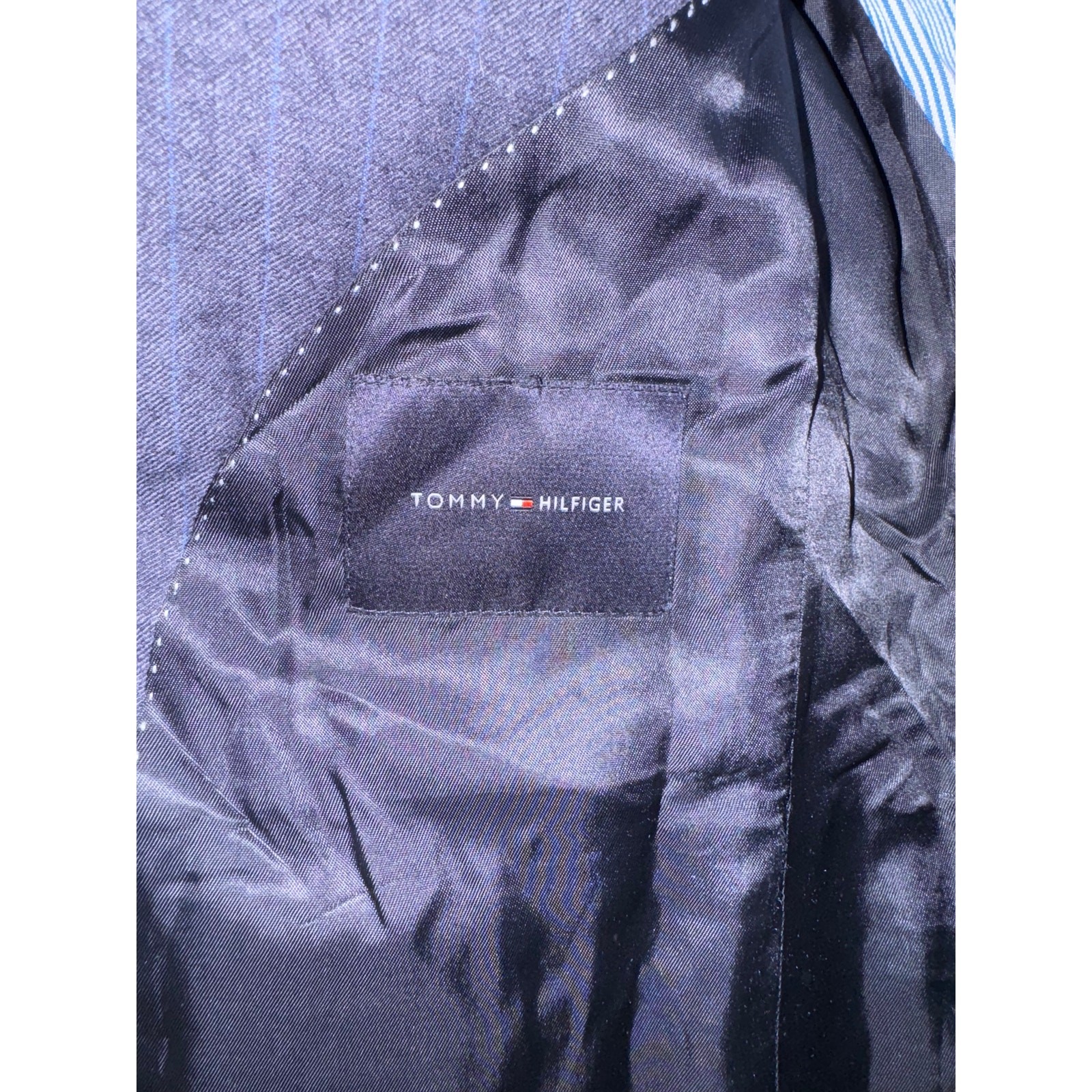 Tommy Hilfiger 100% Wool Navy Blue Pinstriped Blazer Sports Coat Size 38L thumbnail 7