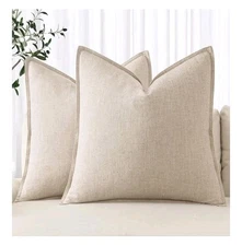 MIULEE Decorative Linen Euro Sham Pillow Covers, 26x26, Natural Beige, Pack of 2