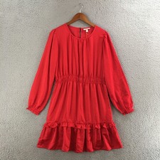 Knox Rose Dress Women M Peasant Smocked Waist Ruffle Tiered Long Sleeve Red NEW