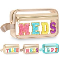 Chenille Letter Bag Clear Makeup Pouch Cute Preppy Letter Patch Cosmetic Bag