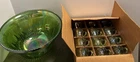 Vtg Indiana Carnival Glass Iridescent Lime Green Punch Bowl Set Complete!