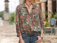 Sundance Boho Floral Blouse Size PM NWOT Button Front Multicolor Blouse