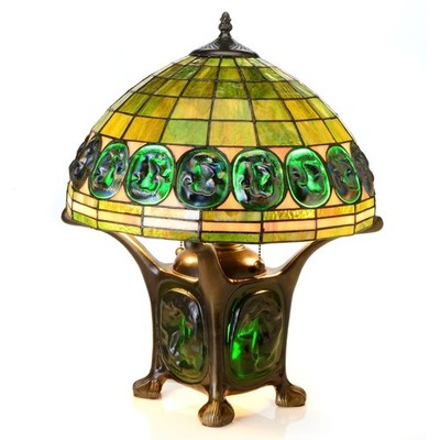 Tiffany-style Mika Turtleback Double-lit Table Lamp Green