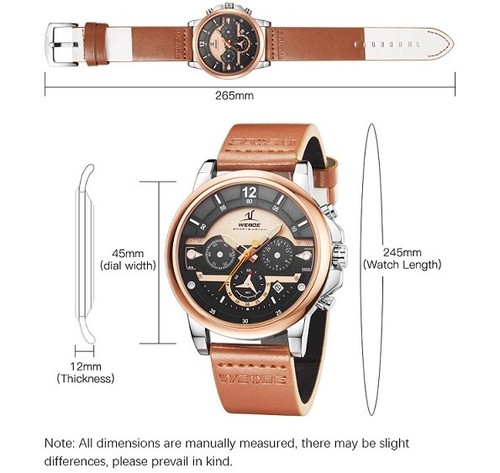Luxury Brand Men Rose Gold Watch Soft Leather Strap Quartz, WEIDE (UV2002) - Picture 6 of 6