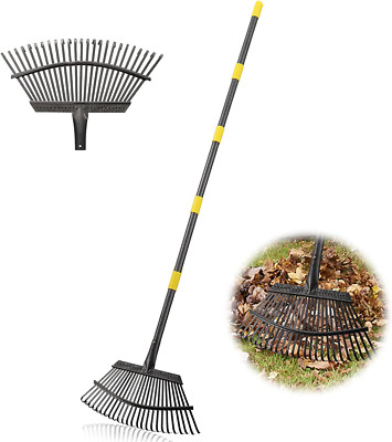 Garden Leaf Rake Metal Adjustable Rakes Hand and Leaves Lawns 18 Wide ...