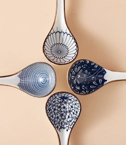 Ceramic Soup Spoons Sets of 4,Asian Soup Spoons,Long Ramen spoons,Japanese so... - Picture 2 of 9