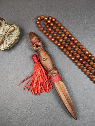Gandhanra Old Sandalwood Tibetan Buddhist Ritual Implement - Kila - Phurba 6.7" - Picture 6 of 22