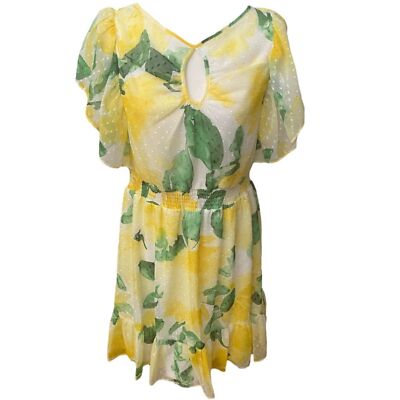 DKNY Clip Dot Smocked Key Hole Flutter Sleeve Dress Women's Size 6