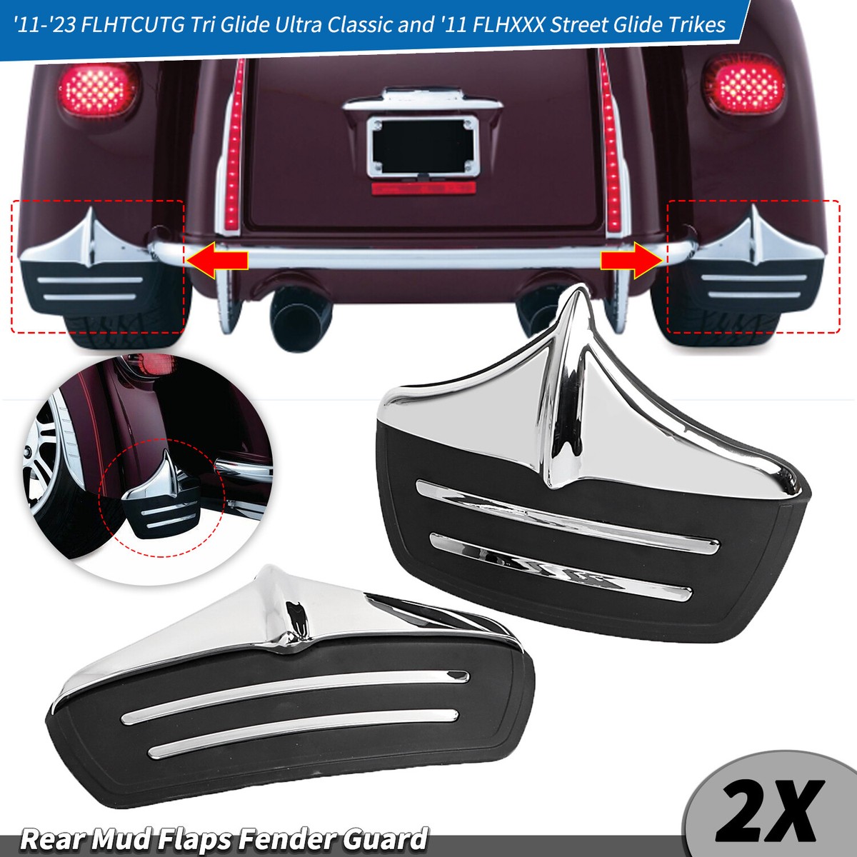 2011-2023 Harley Tri Glide FLHTCUTG Motorcycle Chrome Rear Mud