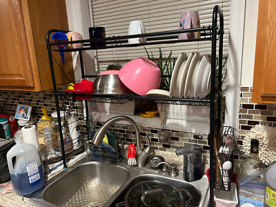 NEW Over The Sink Dish Drying Rack Black Stainless Steel