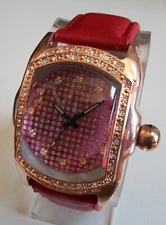 Men's Rose Gold Finish Red Leather Band Fashion Dressy Casual Watch
