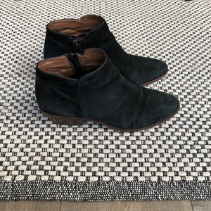 black suede boots with wooden heel