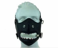 Black Vinyl with White Zipper Design Steampunk Motorcycle Half Mask Cosplay