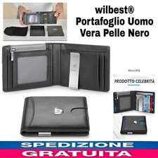Portafoglio Uomo Vera Pelle Nero,BLOCCO RFID Portamonete Portacarte Idea Regalo 