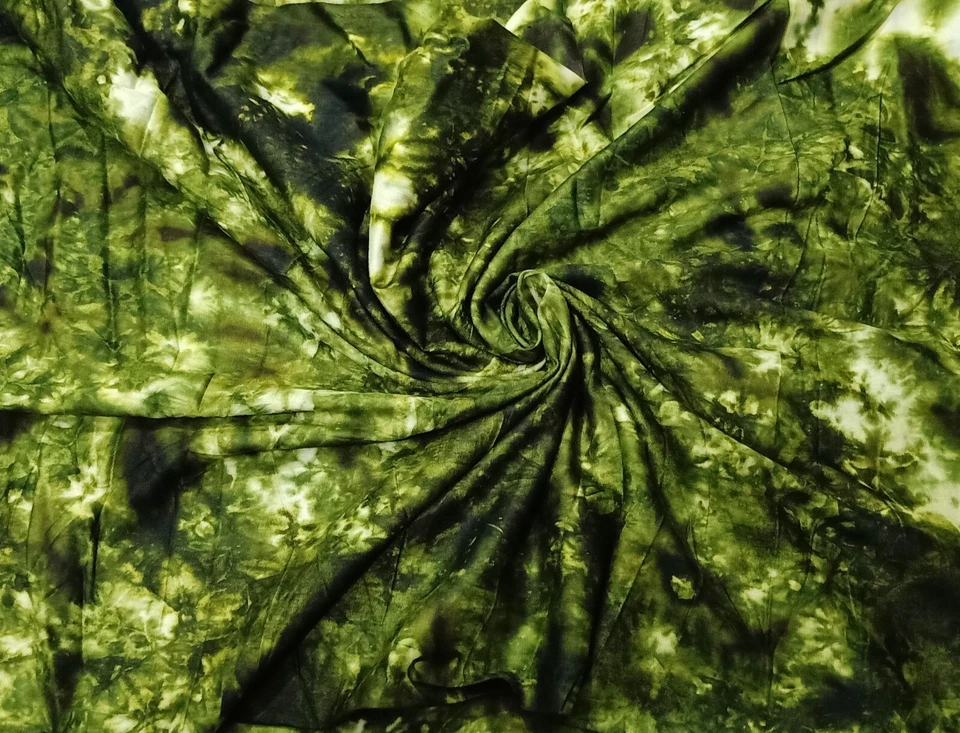 Indian Green Rayon Tie Dye Shibori Fabric Cotton Dress Making Fabric 5 Yard US - Image 4 of 4