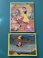 2 Vintage Walt Disney Frame Tray Puzzles. Dumbo, Snow White  7 Dwarfs. 1960s