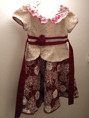 RICHIE HOUSE LOS ANGELES HOLIDAY PARTY DRESS GIRLS SIZE 6 RED/WHITE GOLD SEQUIN