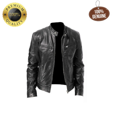 Premium Cafe Racer Biker Leather Jacket Black & Brown, Soft Sheepskin Leather