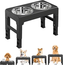 Elevated Raised Pet Dog Feeder Bowl Stainless Steel Food Water Stand+ 2pcs Bowls