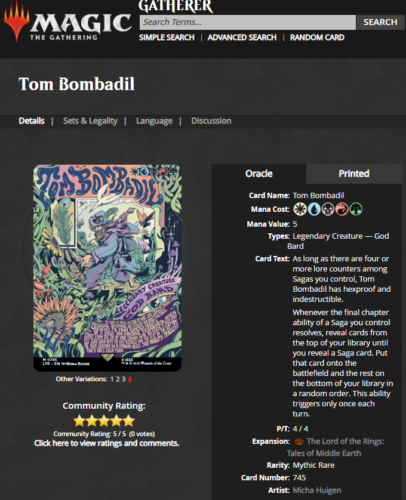 2023 MTG Magic the Gathering Lord of the Rings LOTR #745 Tom Bombadil Poster - Picture 3 of 3