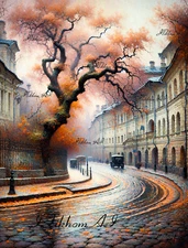 Digital Art Picture Cityscape Style Oil Background Wallpaper Interior Decor