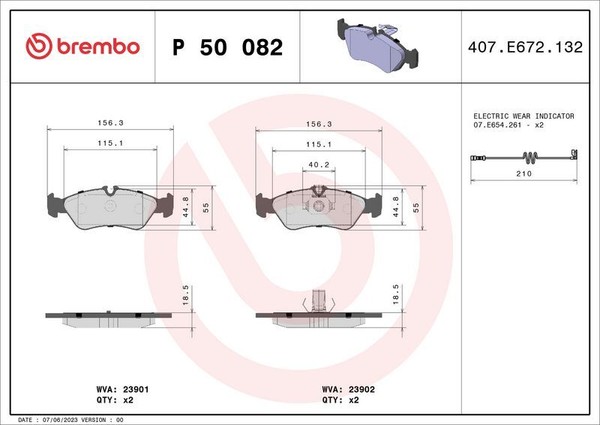 Brembo P 50 082 Bremsbelagsatz, Scheibenbremse FüR MERCEDES-BENZ Puch VW-image