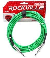 Rockville RCGT20G 20' 1/4'' TS to 1/4'' TS Guitar/Unbalanced Signal Cable-Green