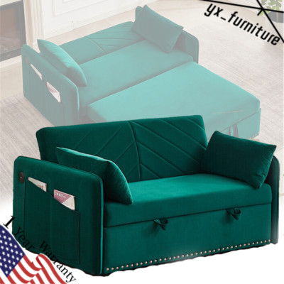 Sleeper Sofa Bed w/USB Port, 3-in-1 Adjustable Soft Velvet Couch w/Pull-out Bed