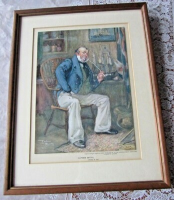 Dickens farbiger gerahmter Druck ''Captain Cuttle'' (Dombey & Son) Frank Reynolds