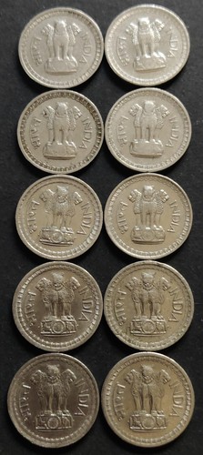 India Set of 10 Coins, 50 Naye Paise/Paise, 1960-1971, Nickel Coins (B-805) - Picture 2 of 2