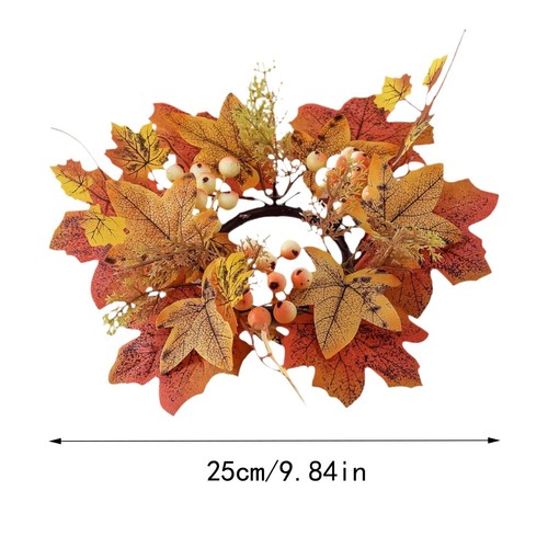 A Rtificial Maple Leaves Wreath Ring Fall Candle Ring Wreaths Decor - Picture 3 of 10