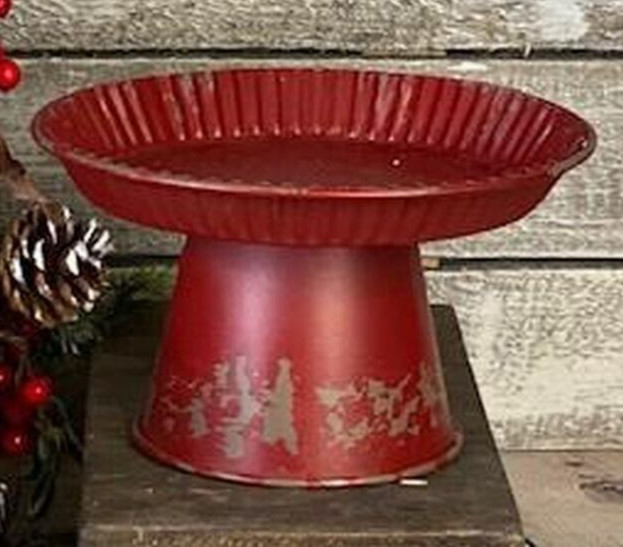 NEW Farmhouse CANDLE STAND Dk RED METAL Pedestal for PILLAR Distressed 5"H x 8"W
