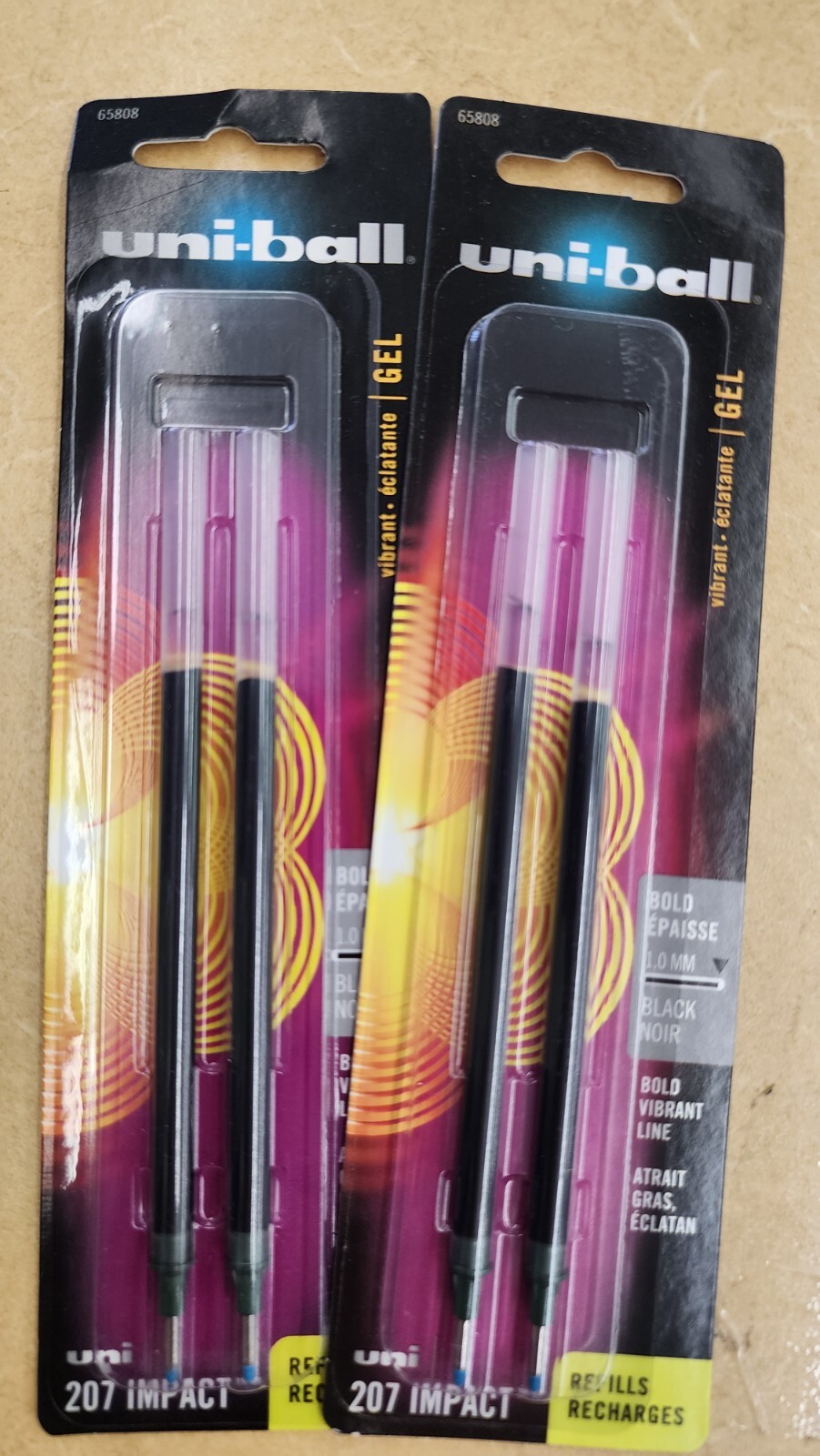 65808 UniBall 207 Impact Gel RT Refill, Bold 1.0mm, Black Ink, 2 Pack