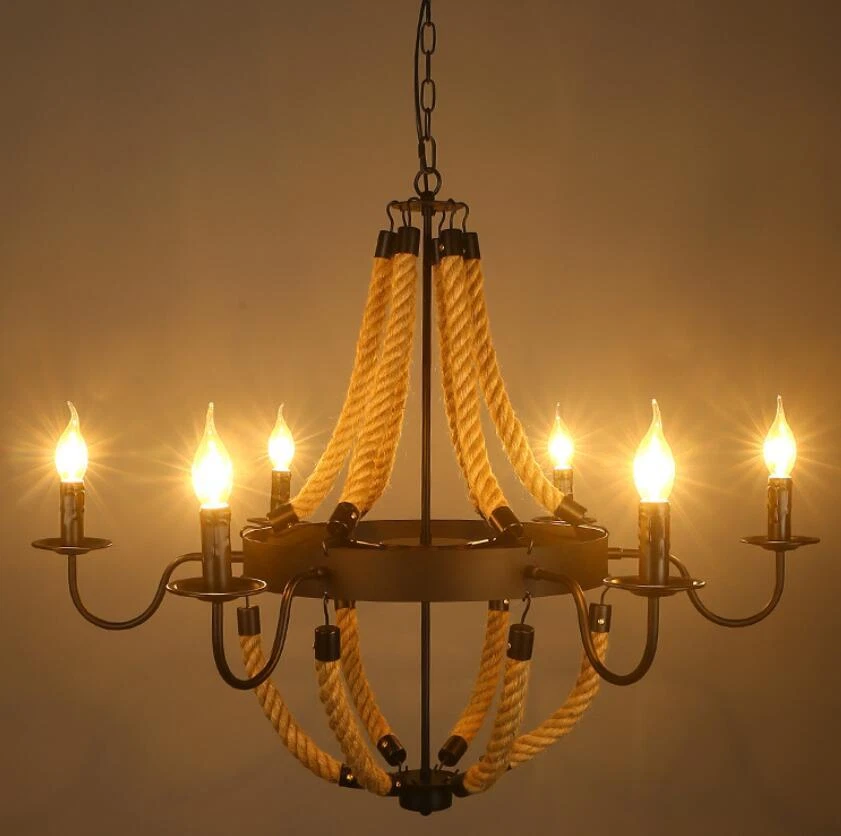 Vintage Retro Hemp Rope Pendant Lamp Industrial Loft Rustic Wall Light Sconce  - Image 2 of 4