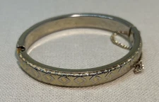 Bangle Bracelet Etched Silver & Gold Metal Tone Jewelry Designs Hinged Chained