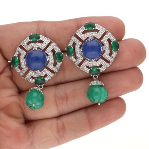 Exquisitos aretes de tanzanita y verde hechos a mano adornados joyería de circonita cúbica - Imagen 3 de 8