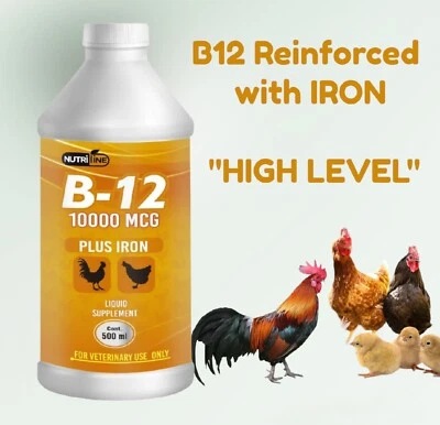 NUTRI-LINE B12 Plus HIERRO FOR POULTRY ANIMAL | LIQUID VITAMIN SUPPLEMENT 500ML