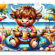 20oz Skinny Tumbler Sublimation Transfer Highland Cow Beach Ready To Press